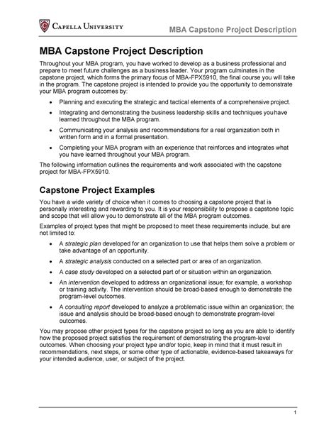 Your <strong>project</strong> summary should have these sections:. . Capella business capstone project